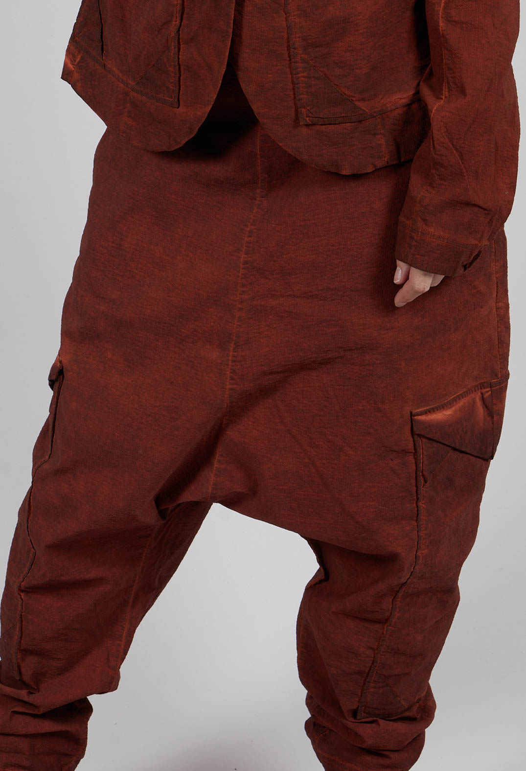 Drop Crotch Trousers with Large Pockets in Crab Cloud - 2240105