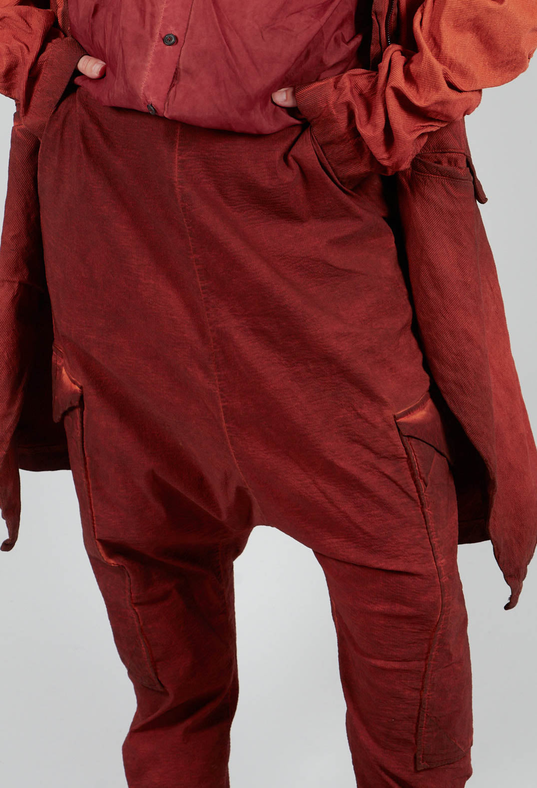 Drop Crotch Trousers with Large Pockets in Crab Cloud - 2240105
