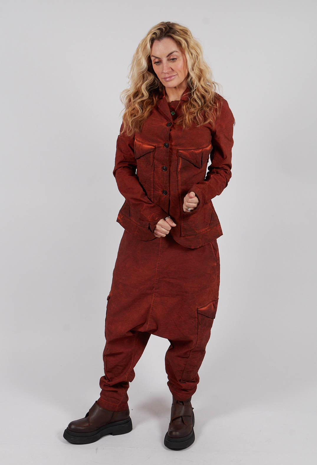Drop Crotch Trousers with Large Pockets in Crab Cloud - 2240105