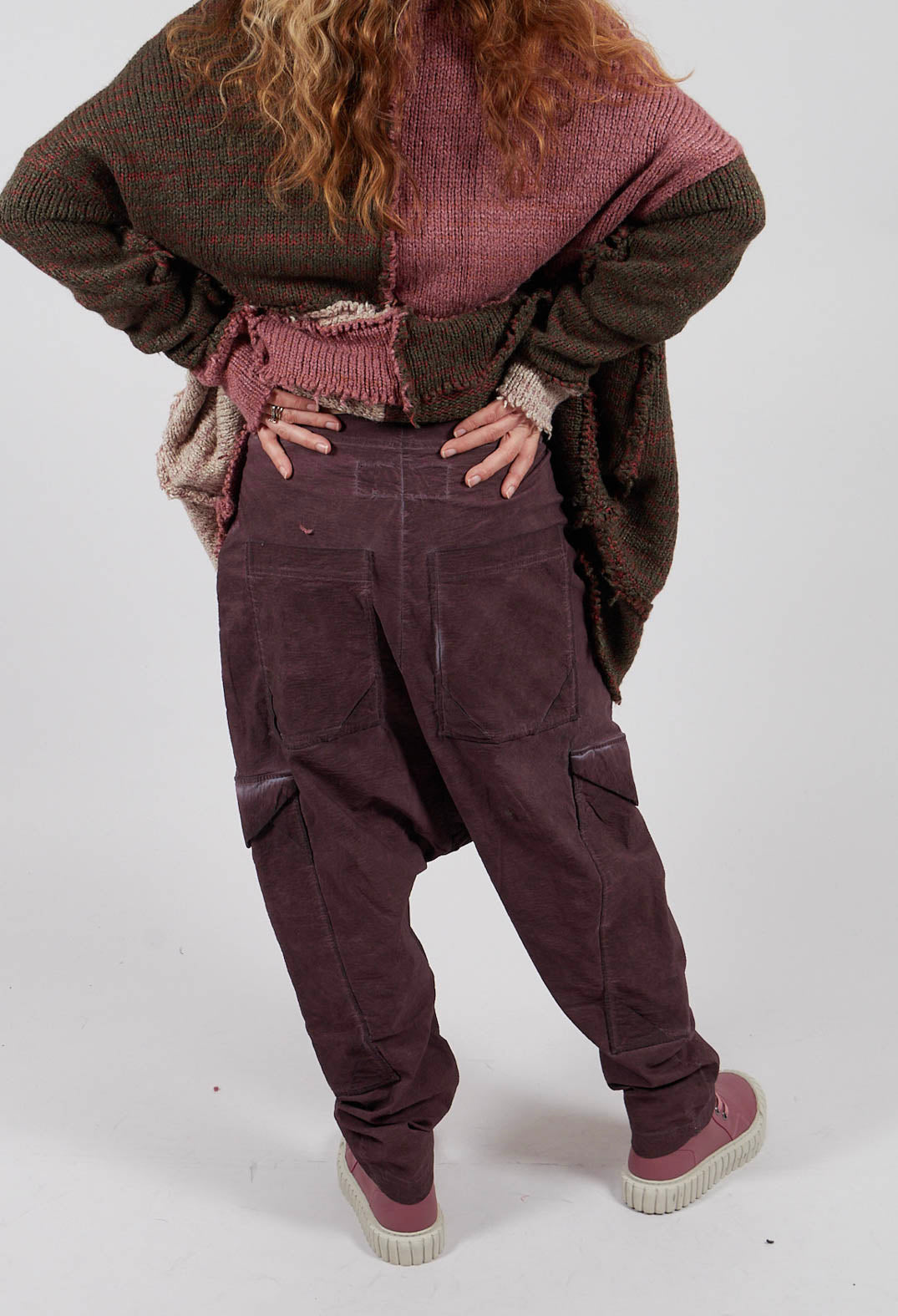 Drop Crotch Trousers with Large Pockets in Flamingo Cloud - 2240105