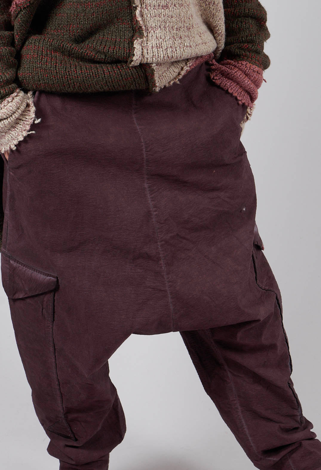 Drop Crotch Trousers with Large Pockets in Flamingo Cloud - 2240105