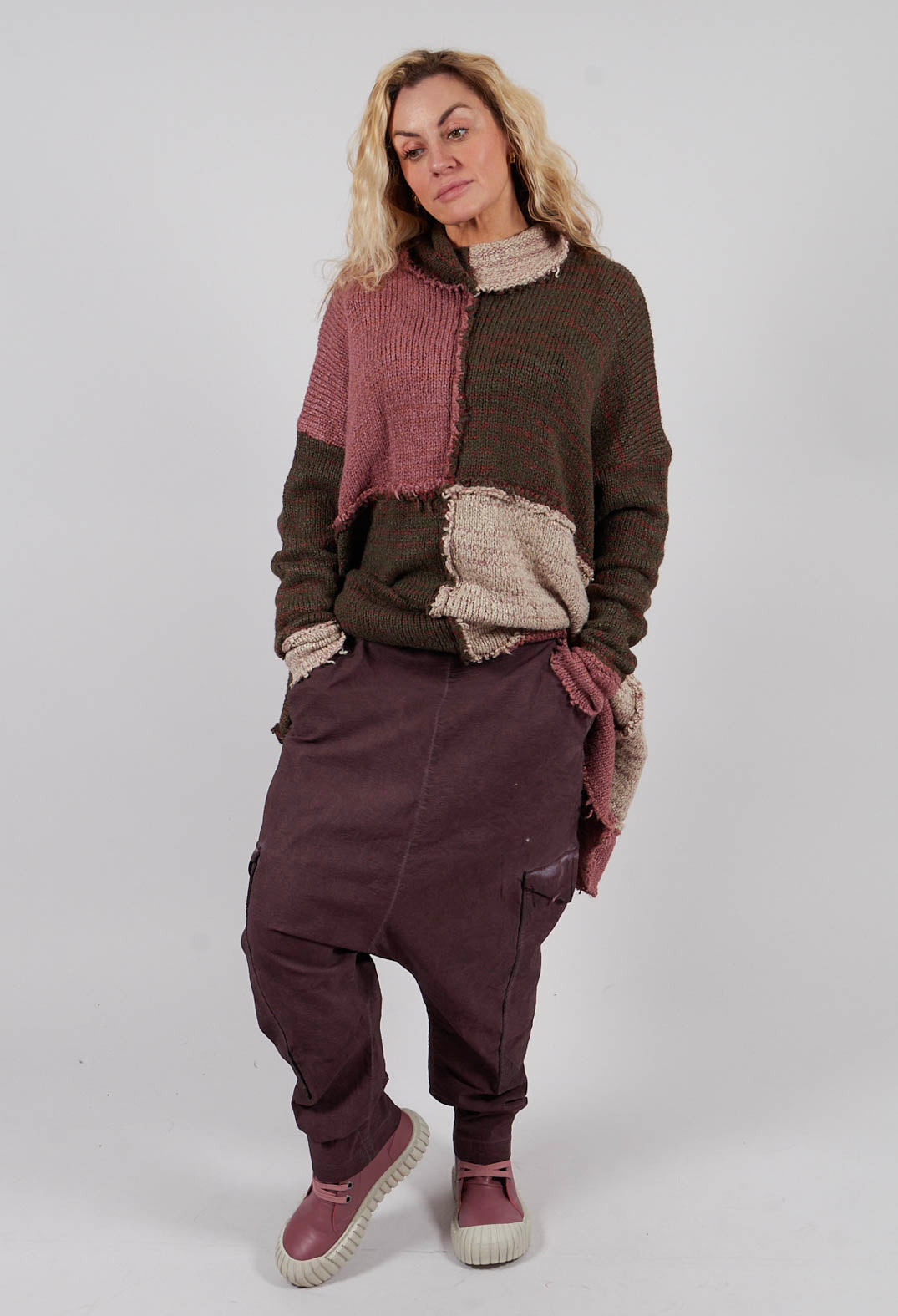 Drop Crotch Trousers with Large Pockets in Flamingo Cloud - 2240105