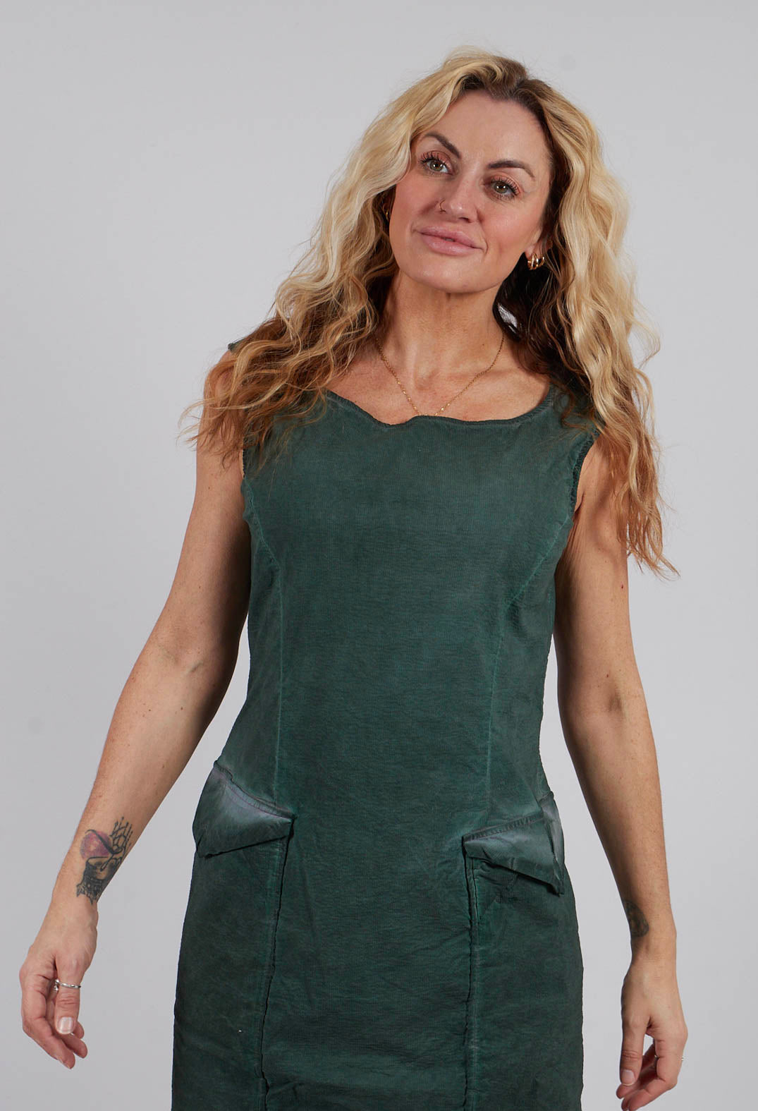 Slim Fit Dress with Large Pockets in Pine Cloud - 2240906
