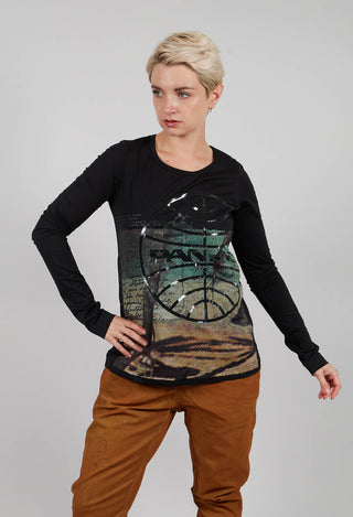 Long Sleeve T-Shirt in Waikiki Black Print - 2300502