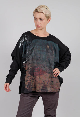 Oversized Long Sleeve T-Shirt in Waikiki Black Print - 2300503