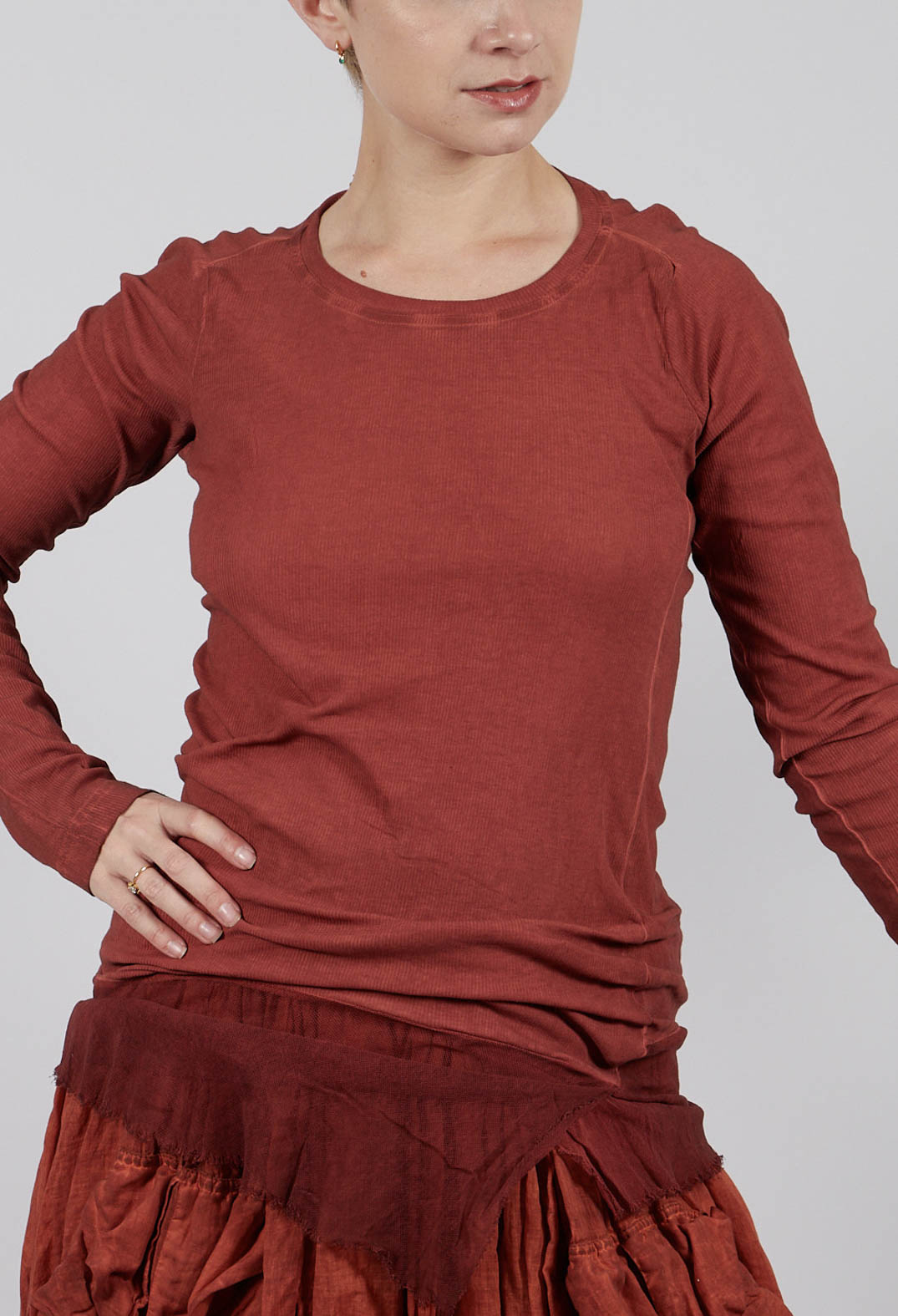 Long Sleeve T-Shirt with Netted Hem in Crab Cloud - 2340504