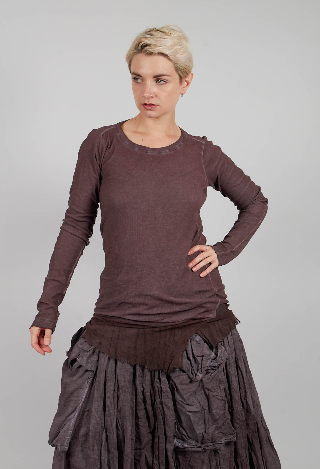Long Sleeve T-Shirt with Netted Hem in Flamingo Cloud - 2340504
