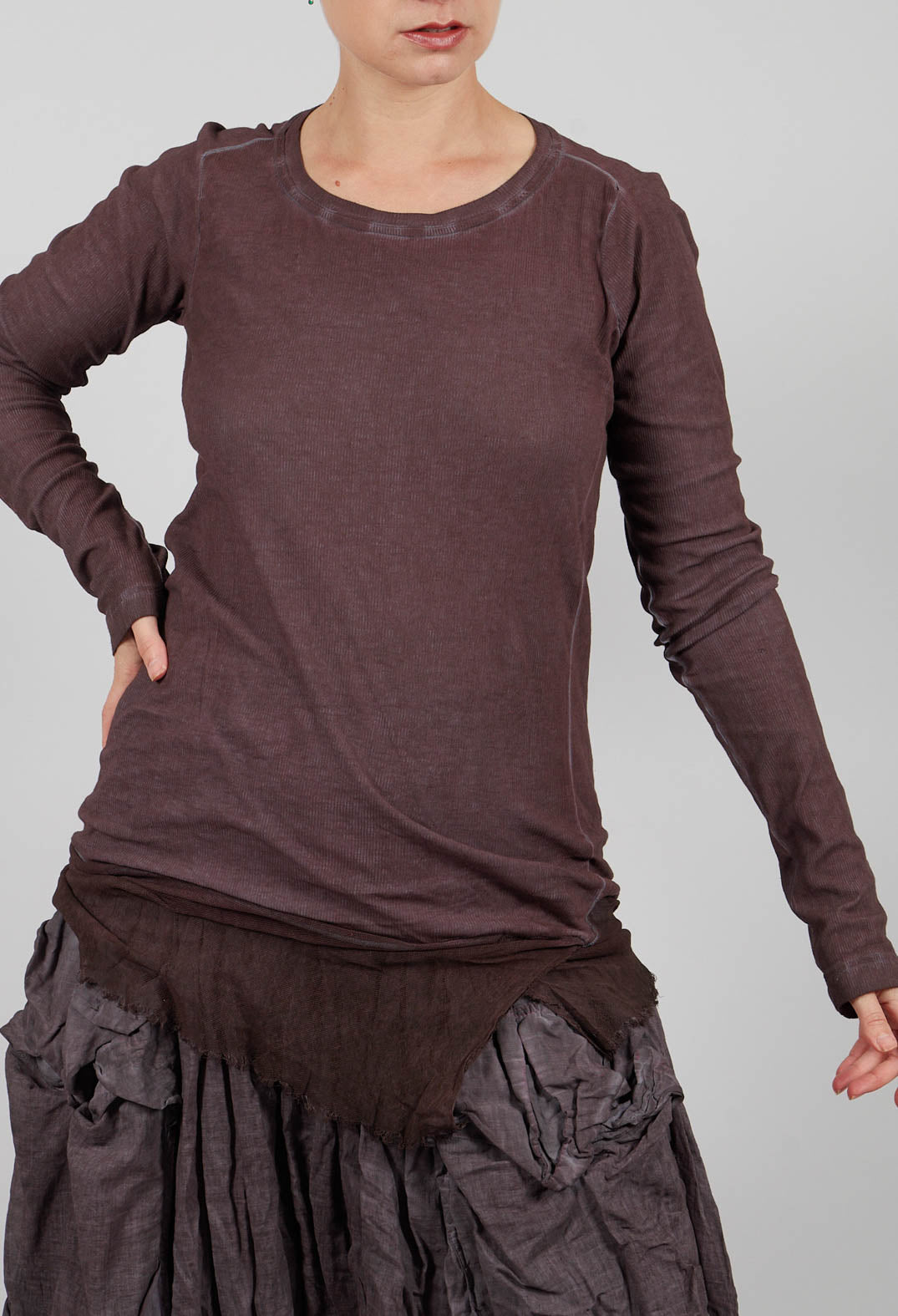 Long Sleeve T-Shirt with Netted Hem in Flamingo Cloud - 2340504