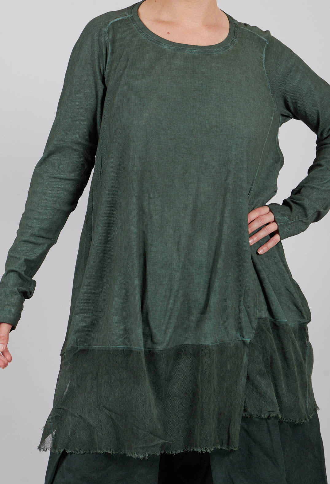 Tunic Jersey Top with Netted Hem in Pine Cloud - 2340505