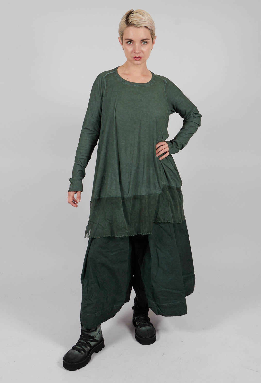 Tunic Jersey Top with Netted Hem in Pine Cloud - 2340505