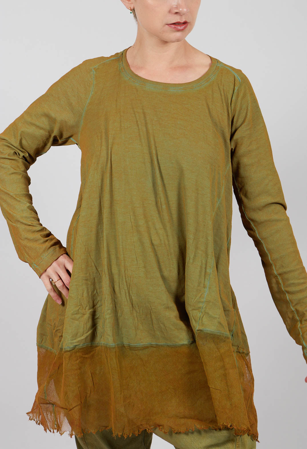 Tunic Jersey Top with Netted Hem in Lagoon Cloud - 2340505