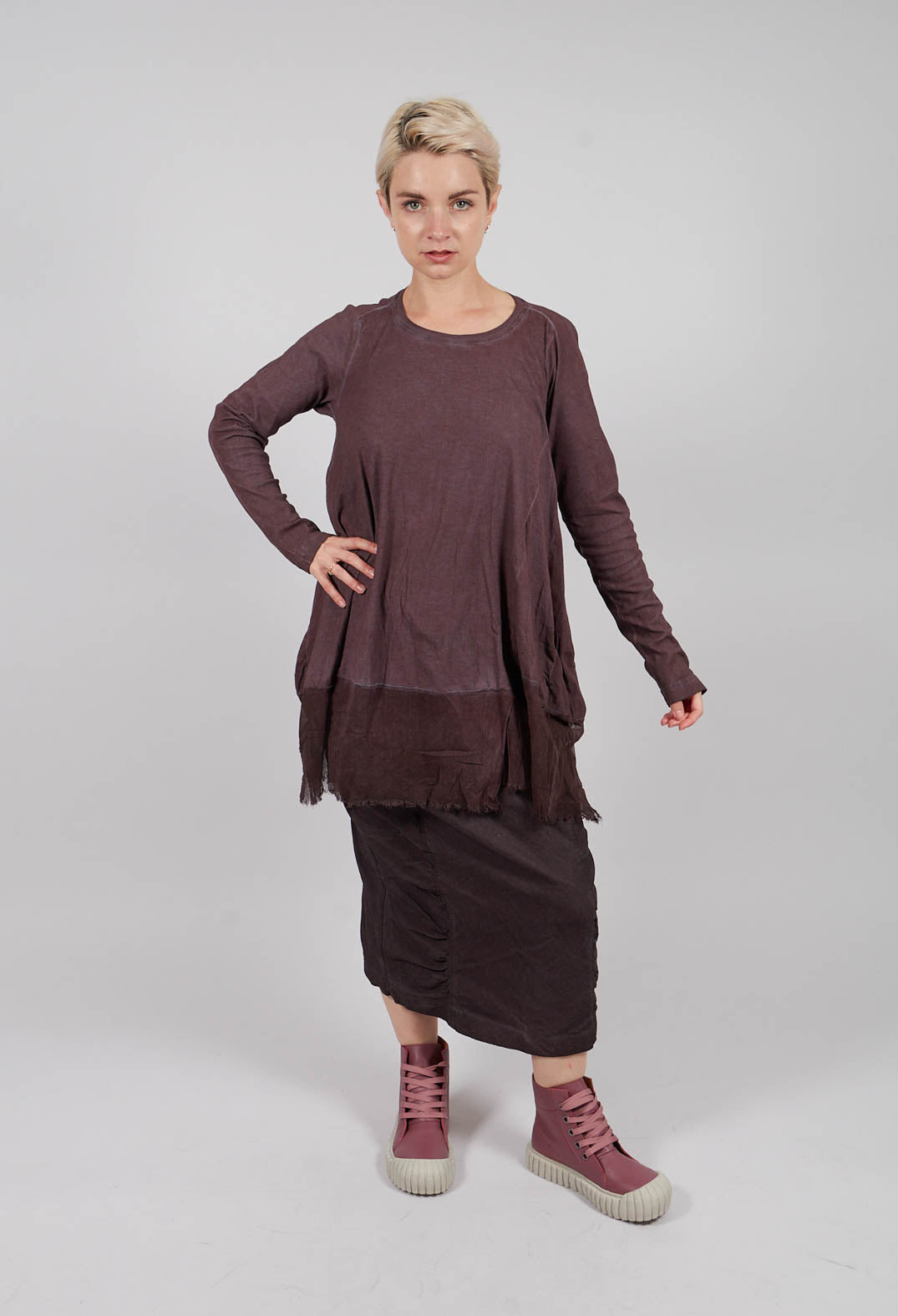 Tunic Jersey Top with Netted Hem in Flamingo Cloud - 2340505