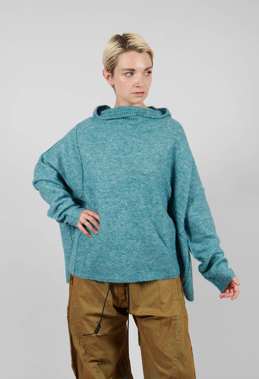 Relaxed High Neck Jumper in Lagoon Mel - 2460702