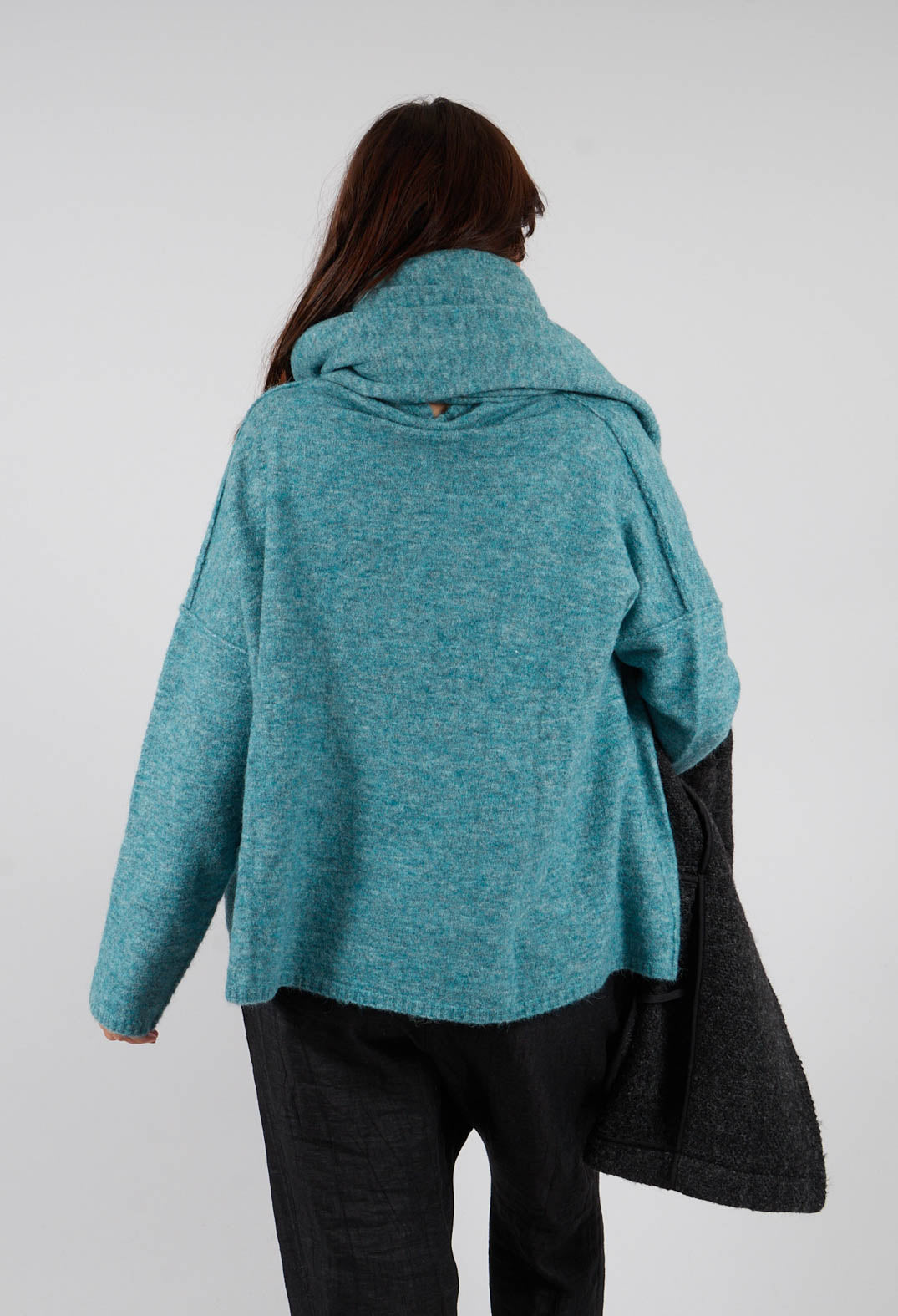 Relaxed High Neck Jumper in Lagoon Mel - 2460702