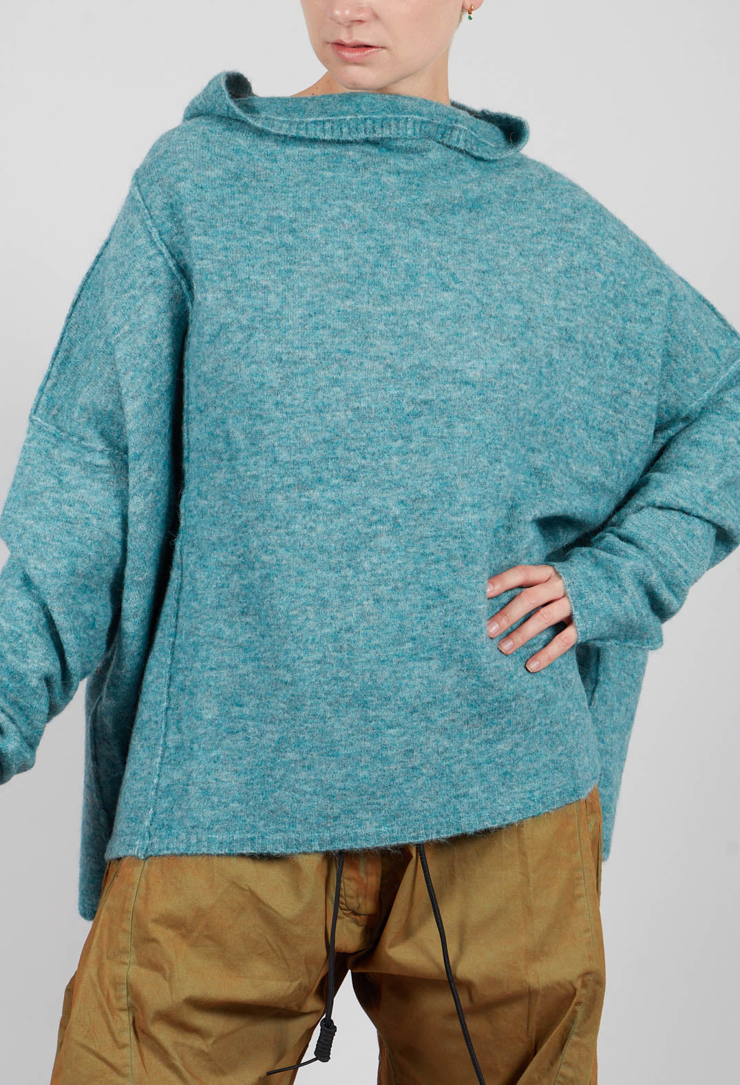 Relaxed High Neck Jumper in Lagoon Mel - 2460702