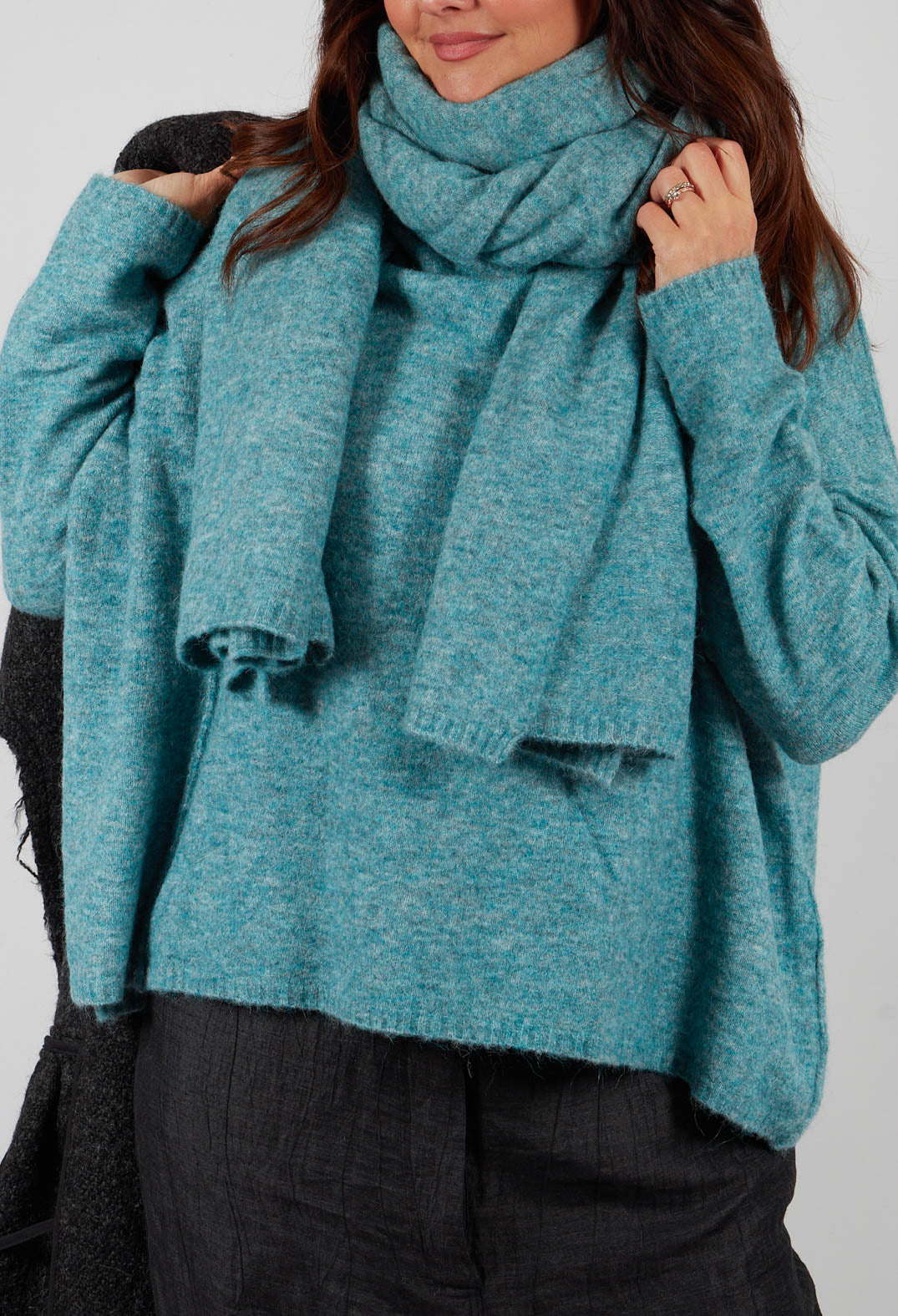 Relaxed High Neck Jumper in Lagoon Mel - 2460702