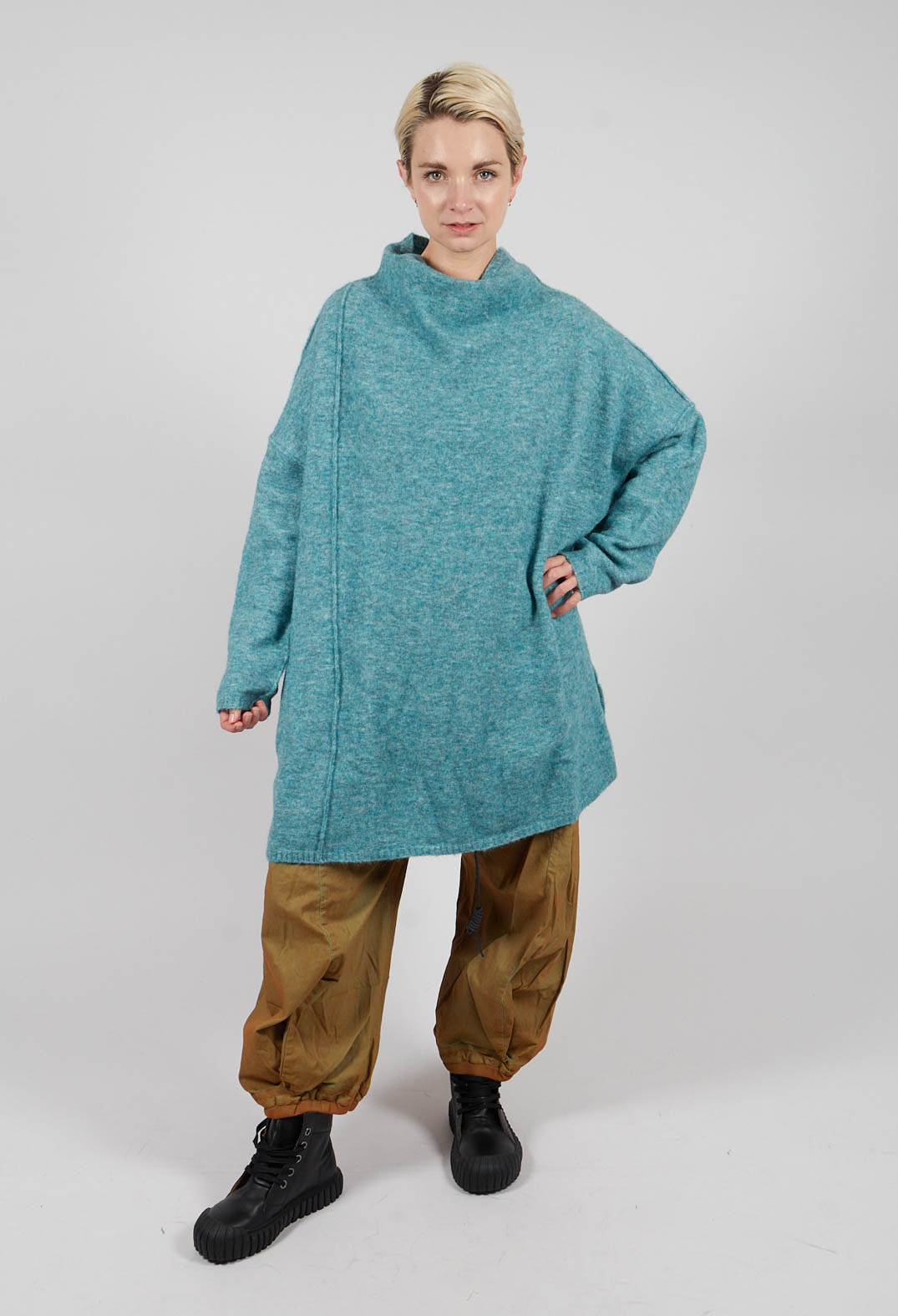 Relaxed High Neck Tunic in Lagoon Mel - 2467003