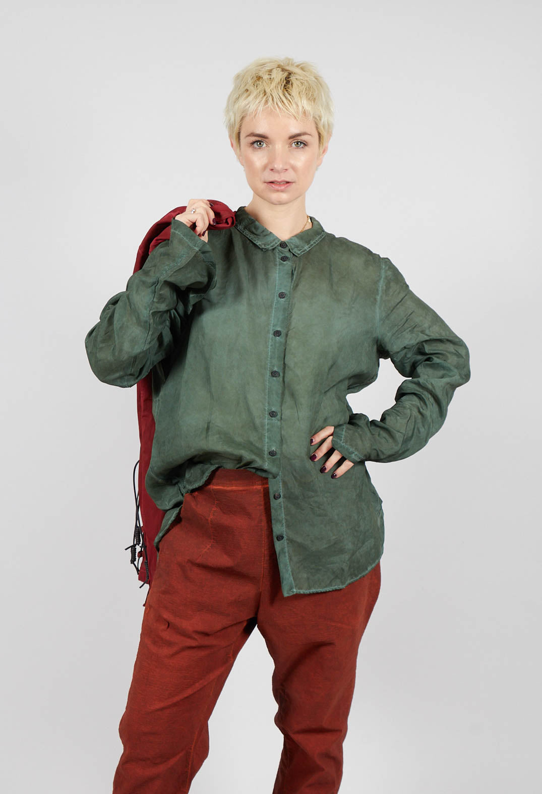 Button Through Blouse in Pine Cloud - 2470402