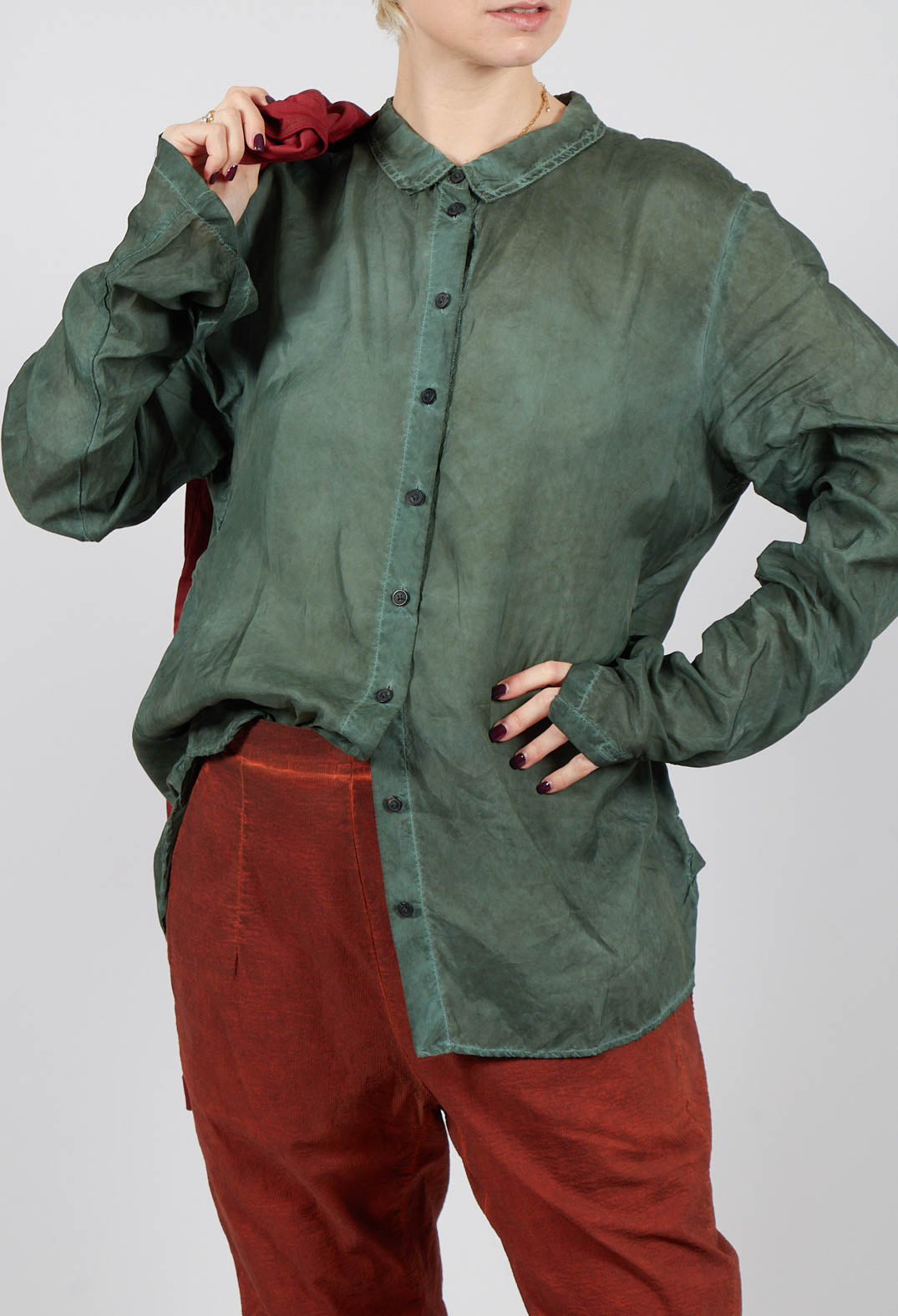 Button Through Blouse in Pine Cloud - 2470402