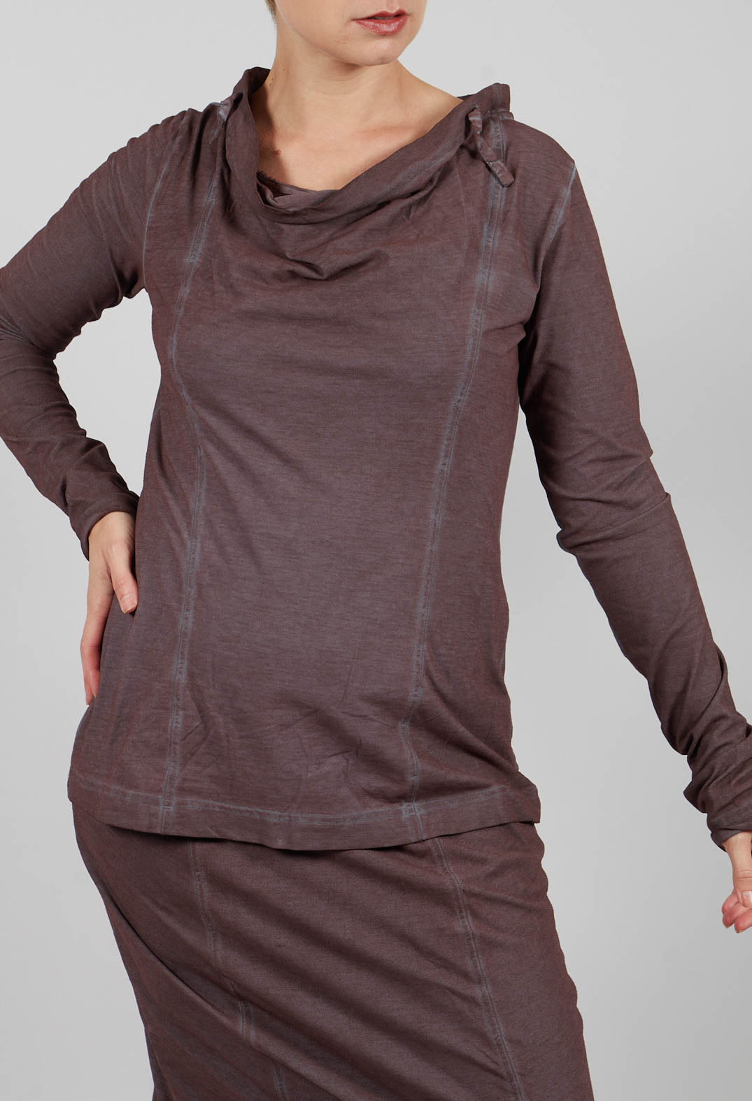 Jersey Top with Drawstring Neckline in Flamingo Cloud - 2560501