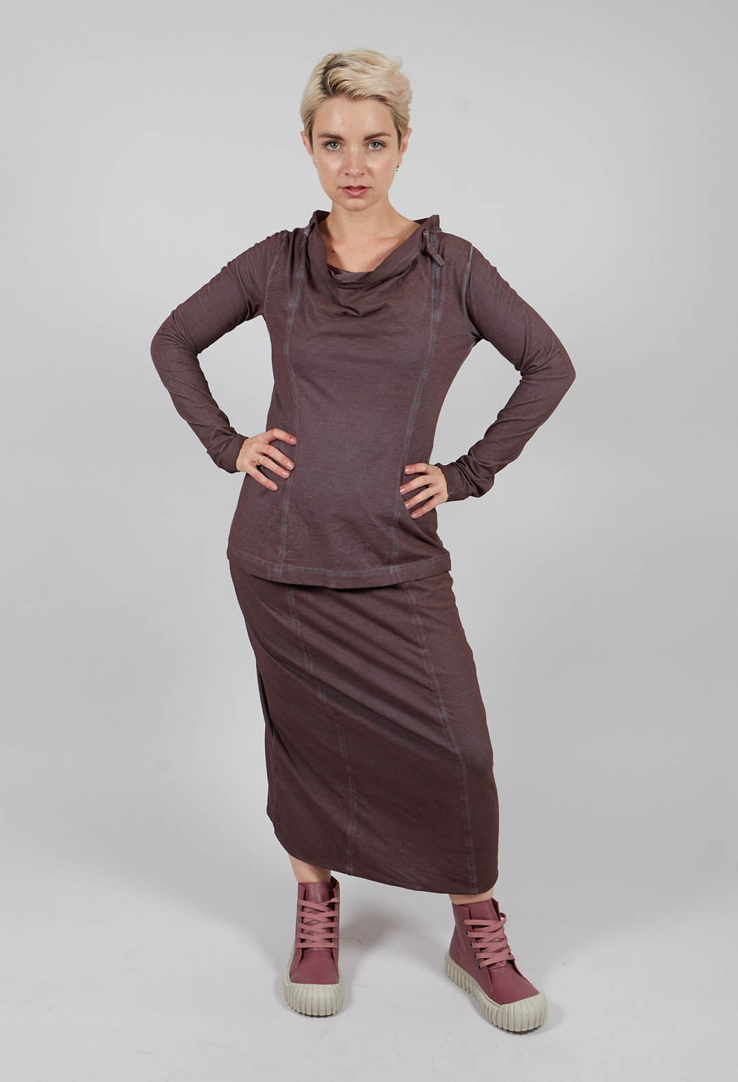 Jersey Top with Drawstring Neckline in Flamingo Cloud - 2560501