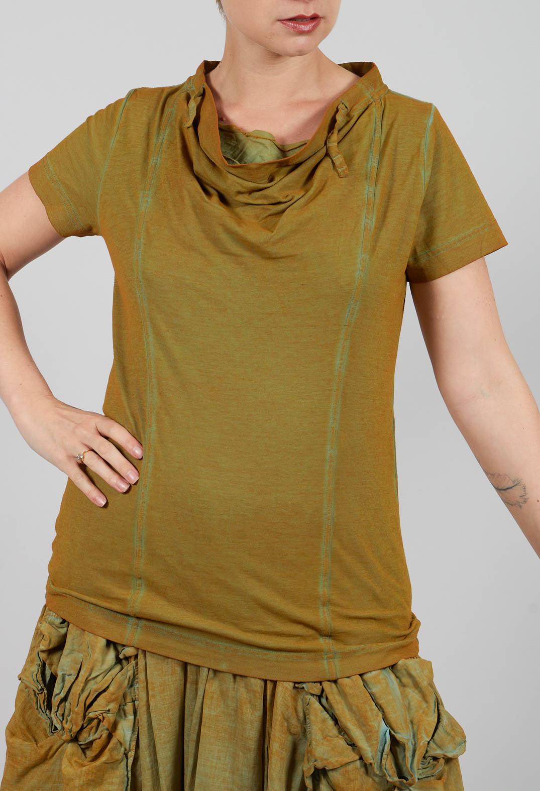 Cowl Neck T-Shirt in Lagoon Cloud - 2560502