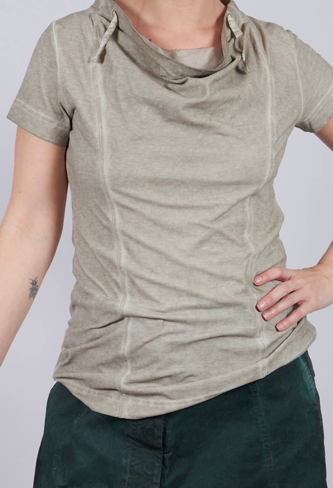 Cowl Neck T-Shirt in Sand Cloud - 2560502