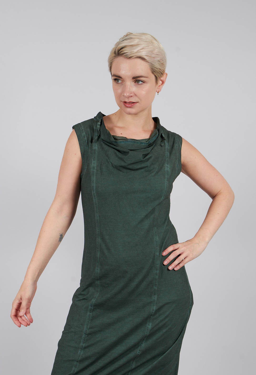 Cowl Neck Fitted Dress in Pine Cloud - 2560903