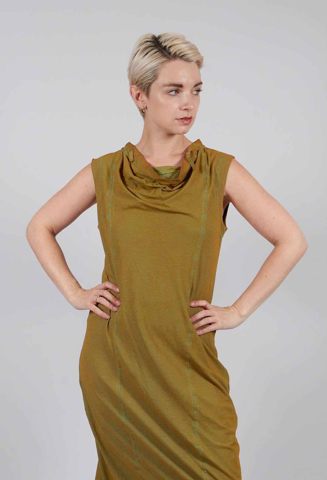 Cowl Neck Fitted Dress in Lagoon Cloud - 2560903