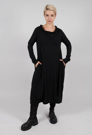 Jersey Dress with Drawstring Neckline in Black - 2560912