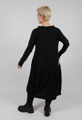 Jersey Dress with Drawstring Neckline in Black - 2560912