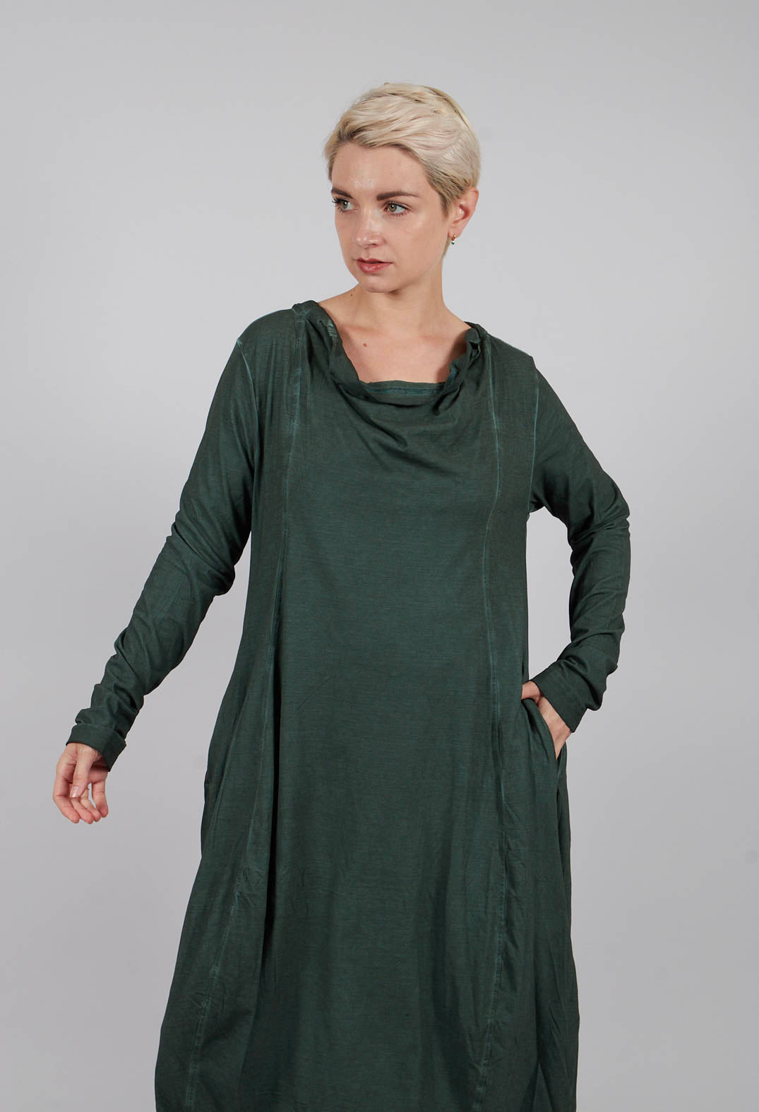 Jersey Dress with Drawstring Neckline in Pine Cloud - 2560912