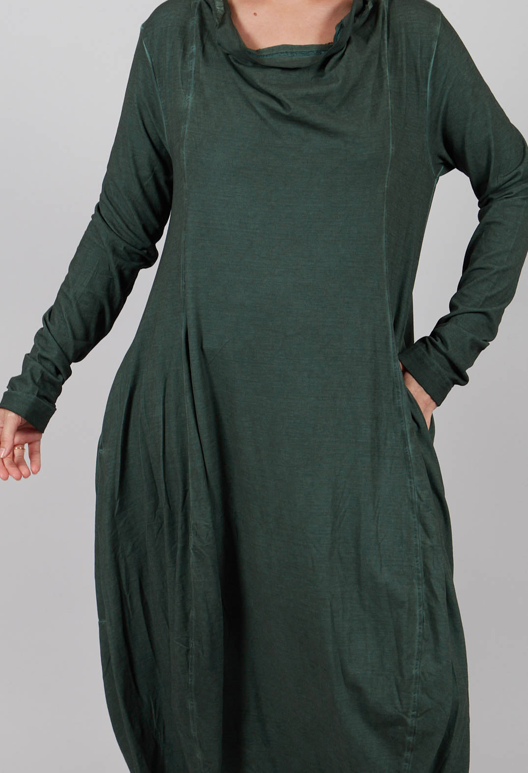 Jersey Dress with Drawstring Neckline in Pine Cloud - 2560912