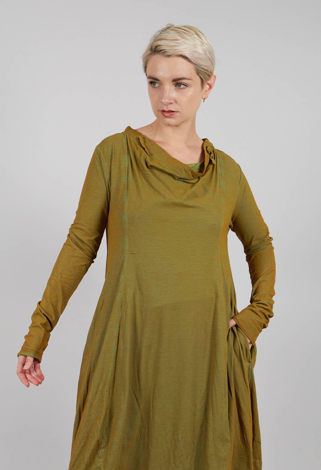 Jersey Dress with Drawstring Neckline in Lagoon Cloud - 2560912