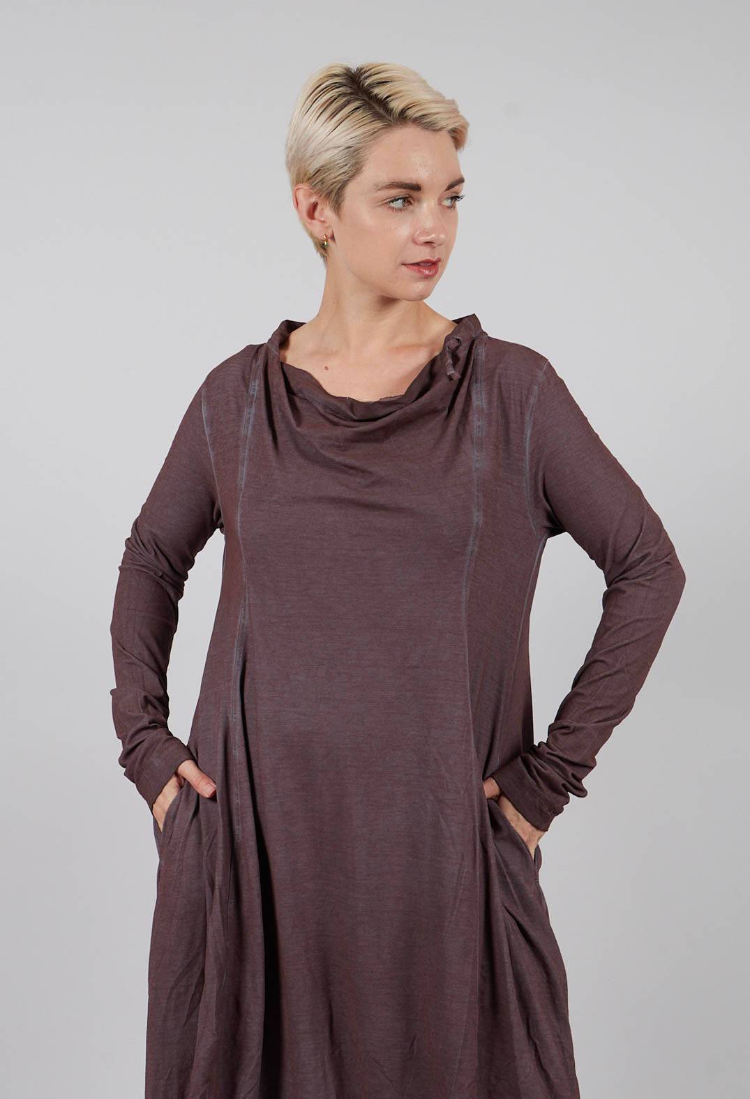 Jersey Dress with Drawstring Neckline in Flamingo Cloud - 2560912
