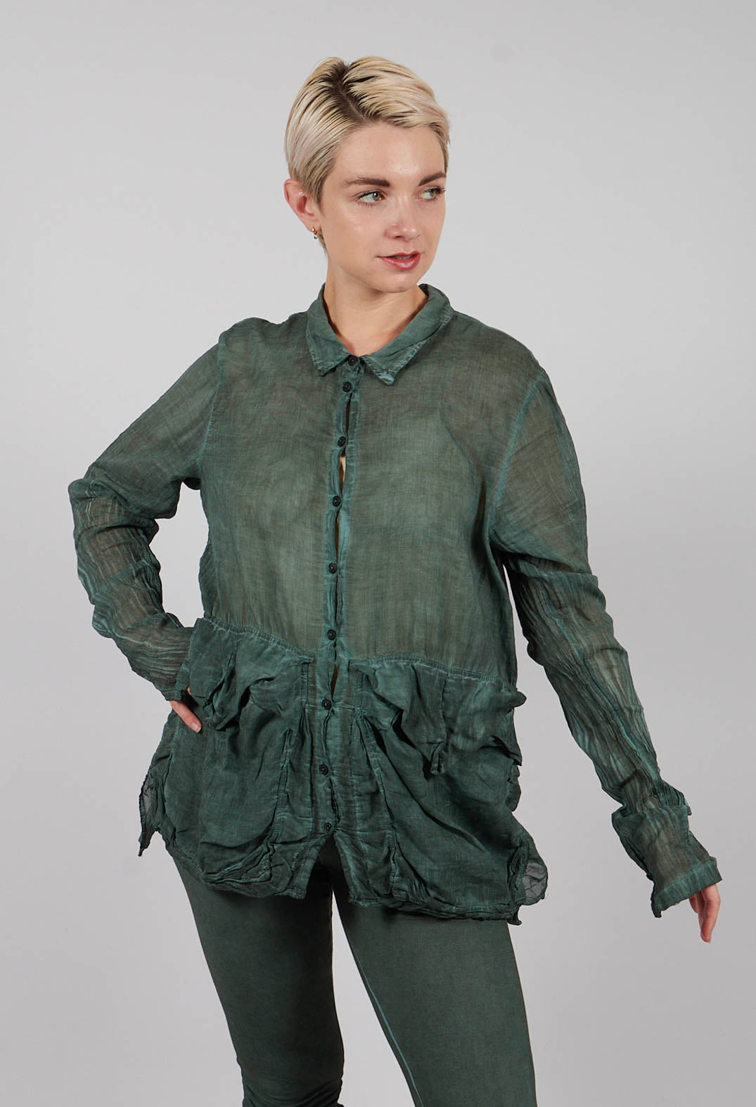 Cotton Blouse with Feature Pockets in Pine Cloud - 2580402