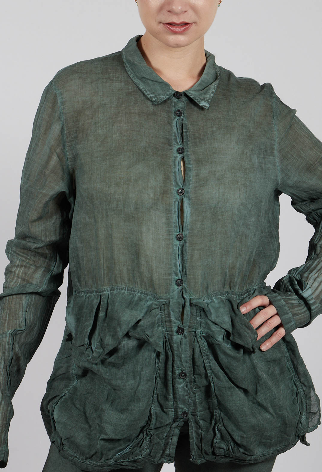 Cotton Blouse with Feature Pockets in Pine Cloud - 2580402