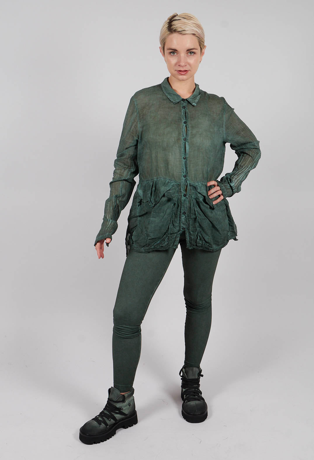 Cotton Blouse with Feature Pockets in Pine Cloud - 2580402