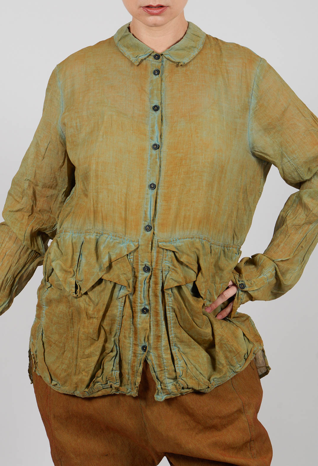 Cotton Blouse with Feature Pockets in Lagoon Cloud - 2580402