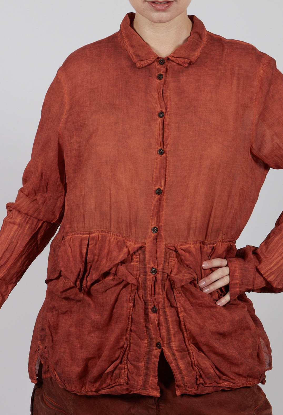 Cotton Blouse with Feature Pockets in Crab Cloud - 2580402