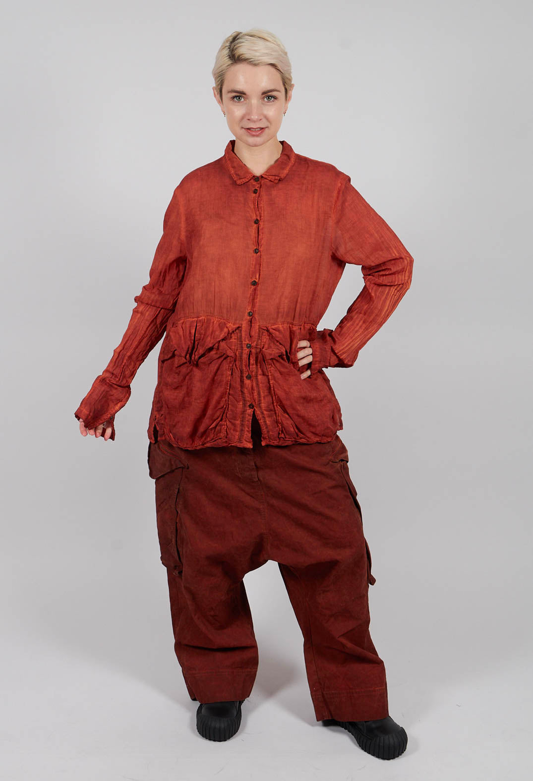 Cotton Blouse with Feature Pockets in Crab Cloud - 2580402