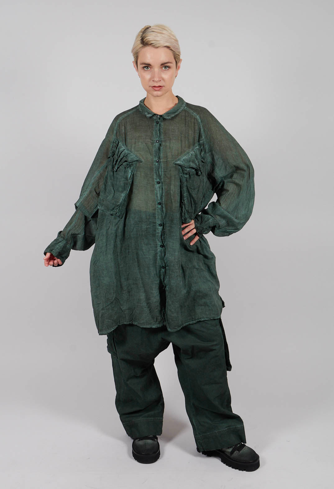 Oversized Shirt Dress in Pine Cloud - 2580903