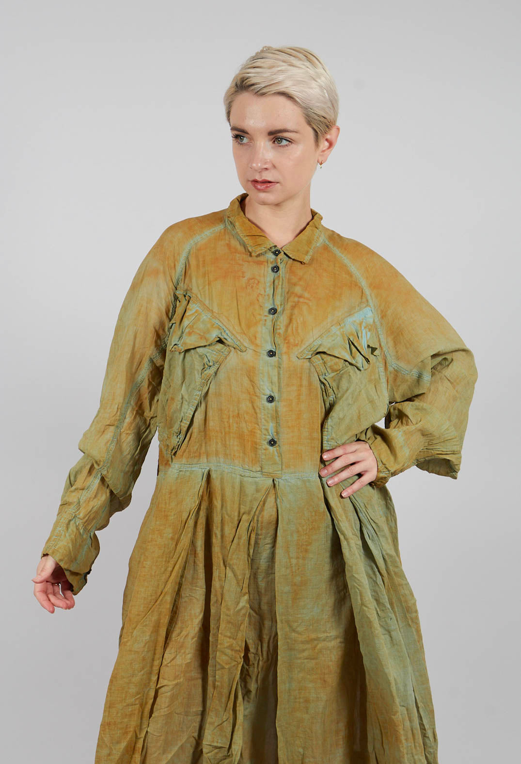 Box Pleat Oversized Shirt Dress in Lagoon Cloud - 2580904