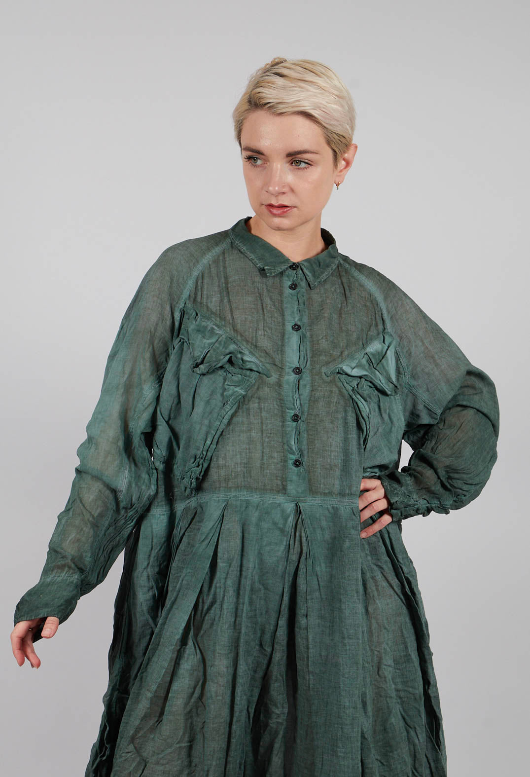 Box Pleat Oversized Shirt Dress in Pine Cloud - 2580904