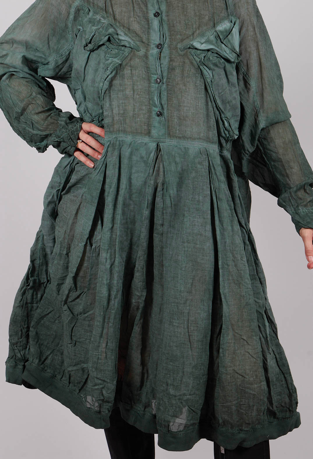 Box Pleat Oversized Shirt Dress in Pine Cloud - 2580904