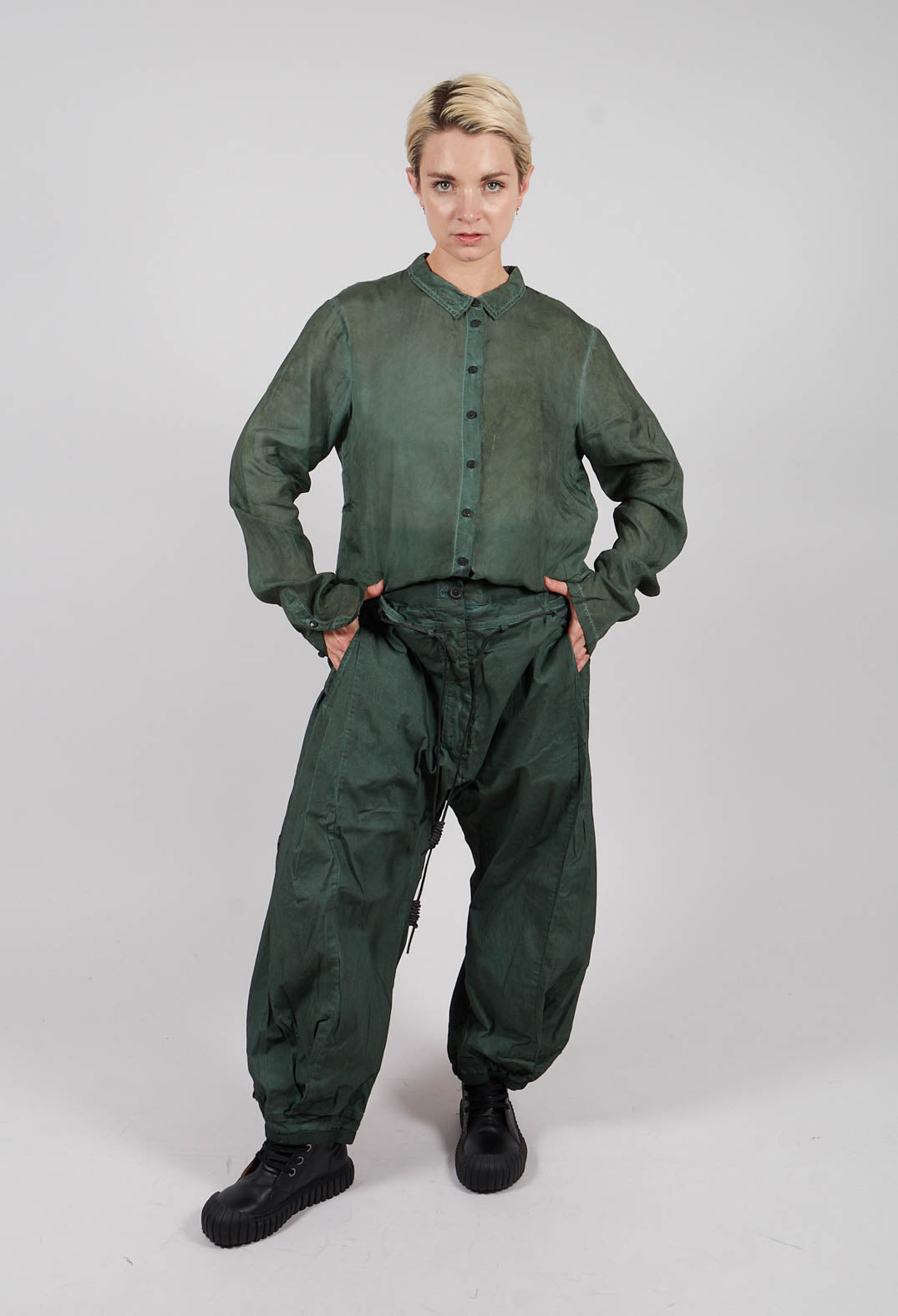 Pleat Hem Trousers in Pine Cloud - 2600105