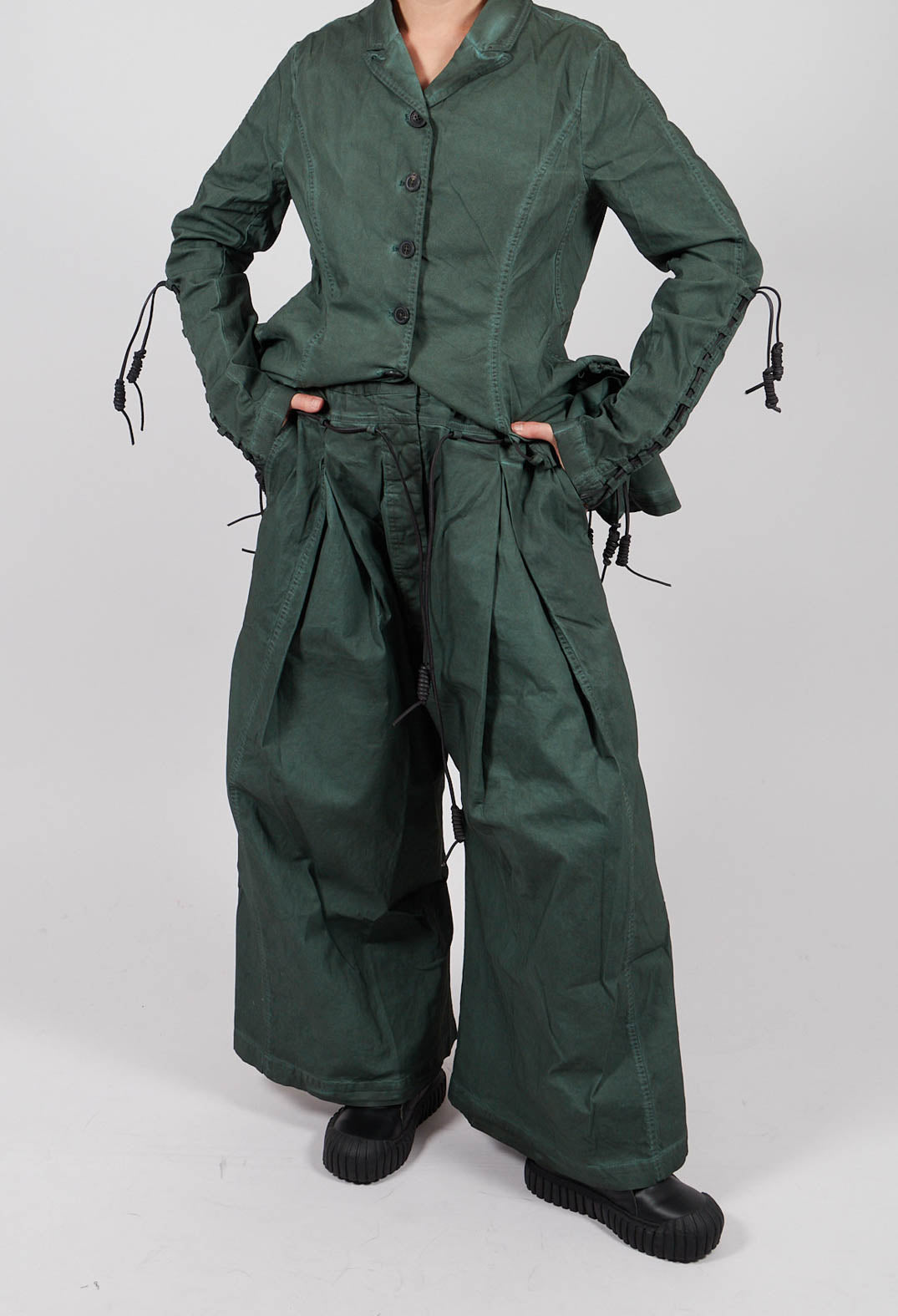Pleat Front Wide Leg Trousers in Pine Cloud - 2600106