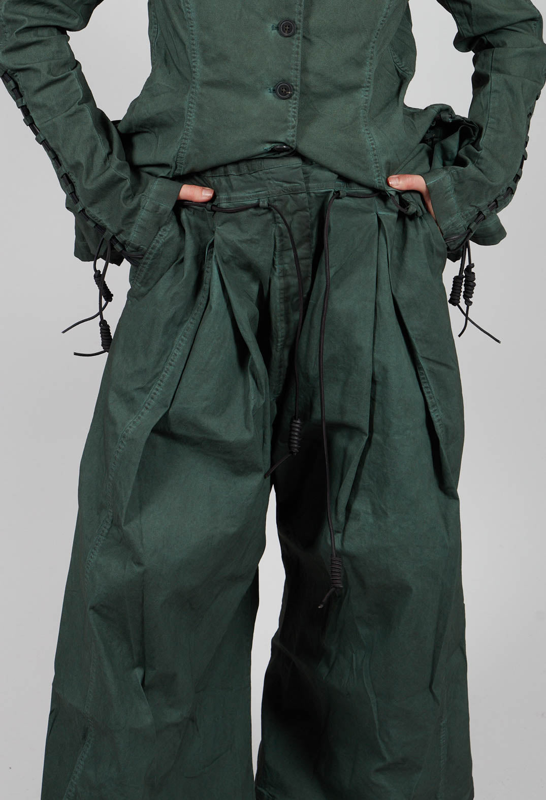 Pleat Front Wide Leg Trousers in Pine Cloud - 2600106