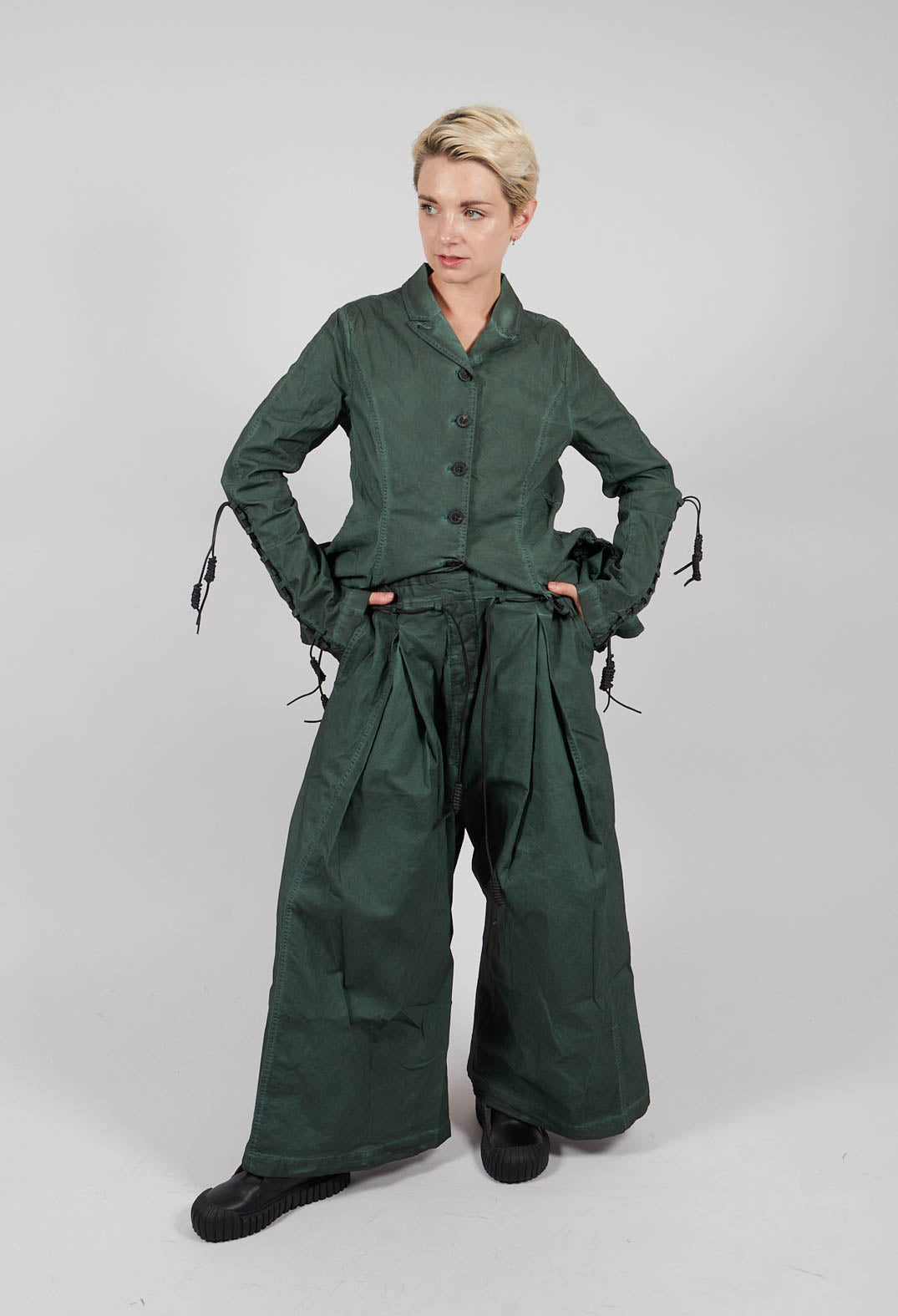 Pleat Front Wide Leg Trousers in Pine Cloud - 2600106