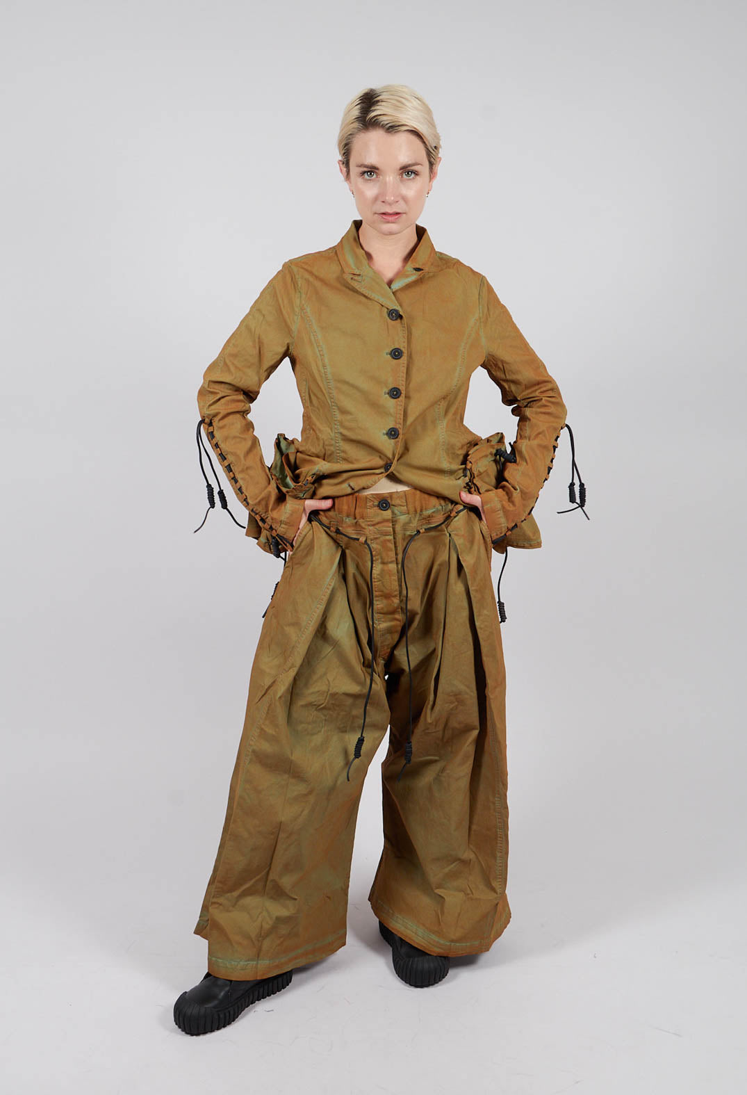Pleat Front Wide Leg Trousers in Lagoon Cloud - 2600106